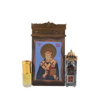Εικόνα σκαλιστή Αγίου Σπυρίδων με Προσκυνητάρι και Μύρο | Επίσημο Eshop Ι. Ν. Αγίου Σπυρίδωνος​