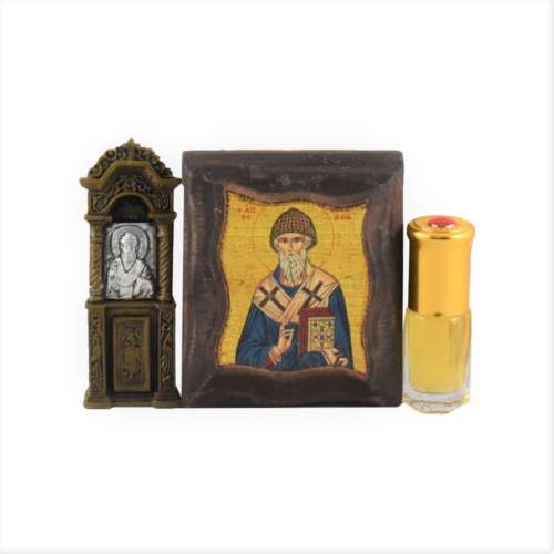 Деревянная икона Святого Спиридона с магнитом и миррой 739