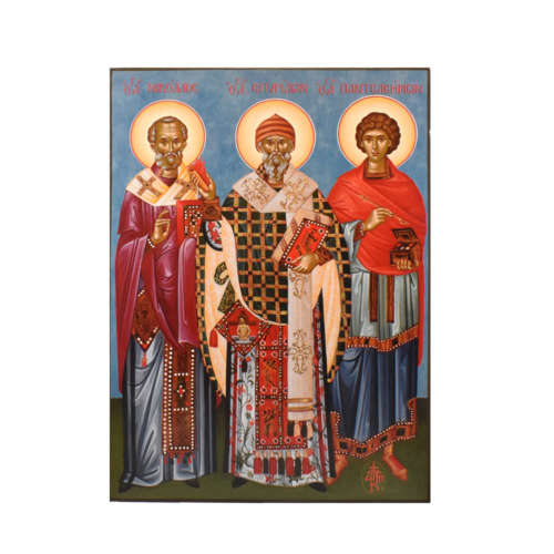 Икона Святых Спиридона, Пантелеймона и Николая