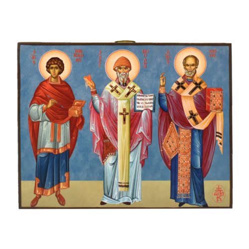 Икона со Святыми Николаем, Спиридоном и Пантелеймоном 0022