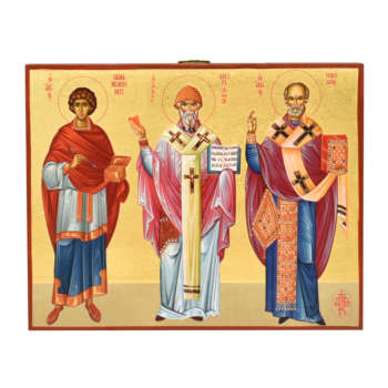 Икона со Святыми Николаем, Спиридоном и Пантелеймоном 0021