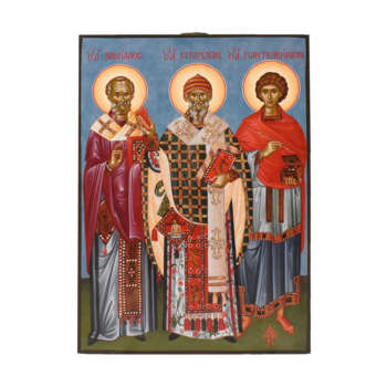 Икона со Святыми Николаем, Спиридоном и Пантелеймоном 0023