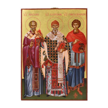 Икона со Святыми Николаем, Спиридоном и Пантелеймоном 0024
