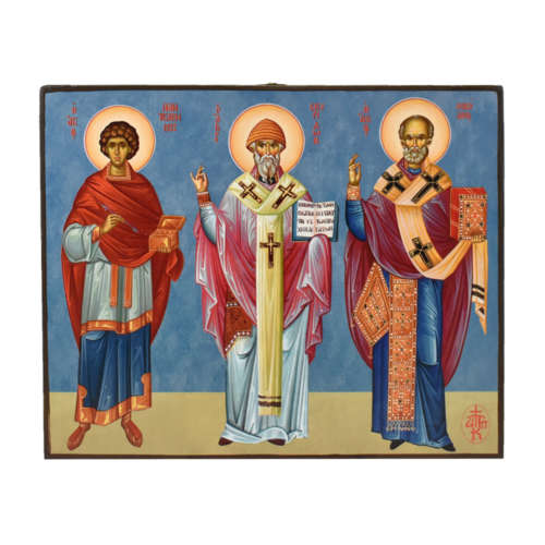 Икона со Святыми Николаем, Спиридоном и Пантелеймоном 0020