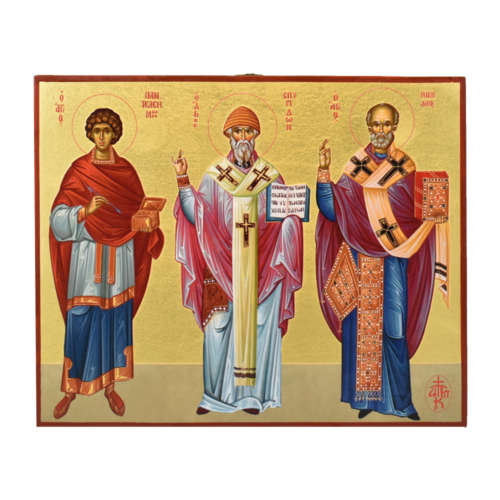 Икона со Святыми Николаем, Спиридоном и Пантелеймоном 0019