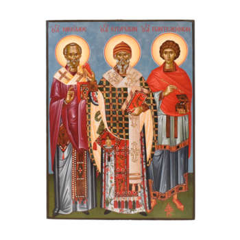 Икона со Святыми Николаем, Спиридоном и Пантелеймоном 0026