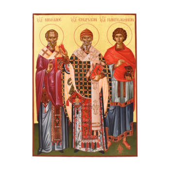 Икона со Святыми Николаем, Спиридоном и Пантелеймоном 0025