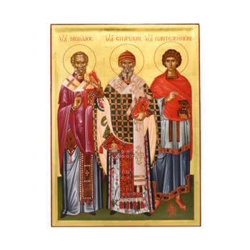 Икона со Святыми Николаем, Спиридоном и Пантелеймоном 0029